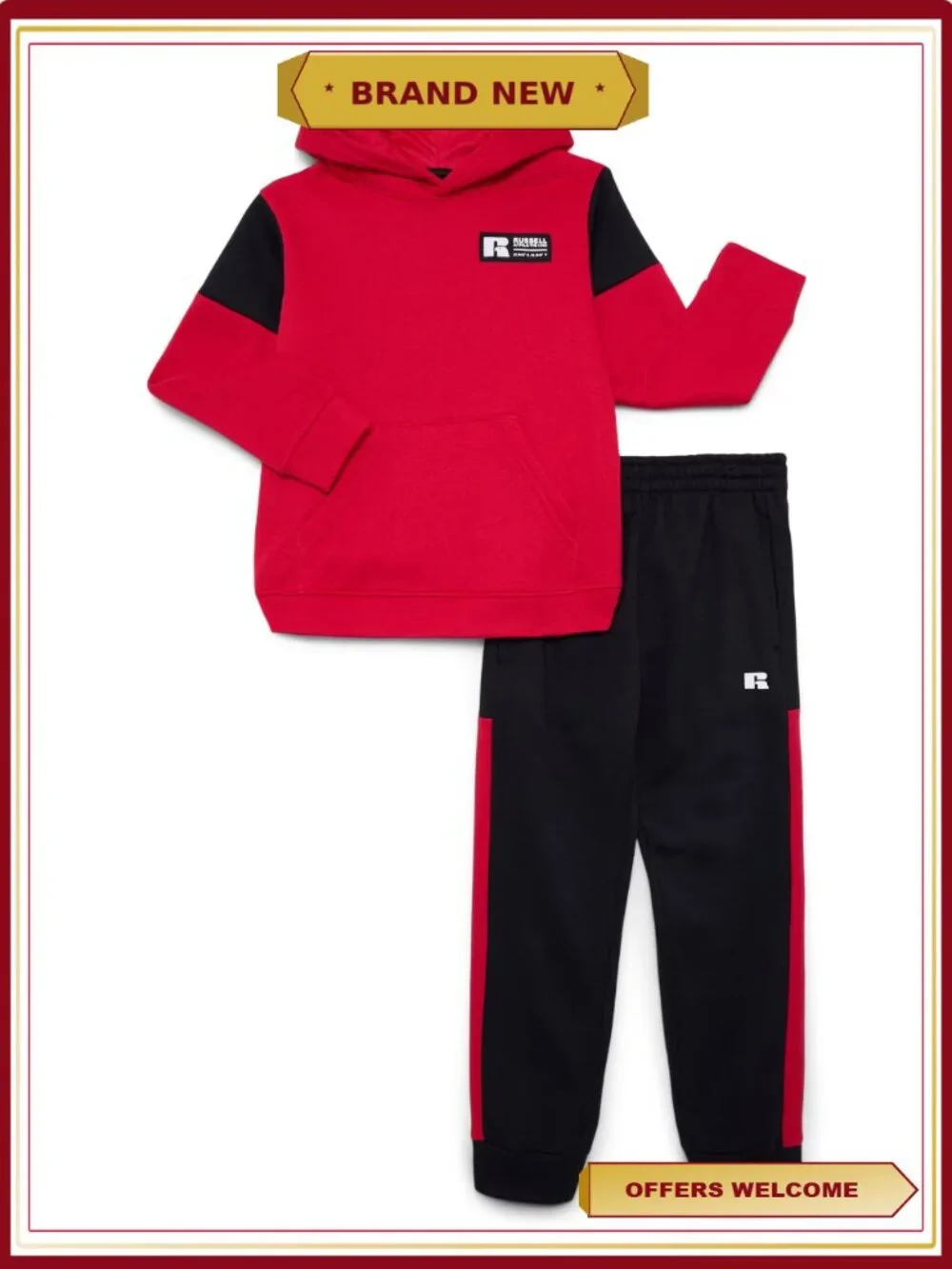 Boys Colorblock Fleece Hoodie & Joggers Set, 2-Piece Athletic Warm-up